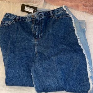 Two tone distressed mom jeans